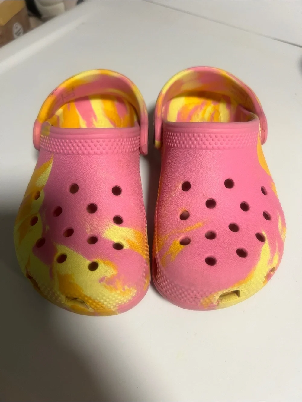 CROCS Kids Pink & Yellow Tie-Dye Clogs